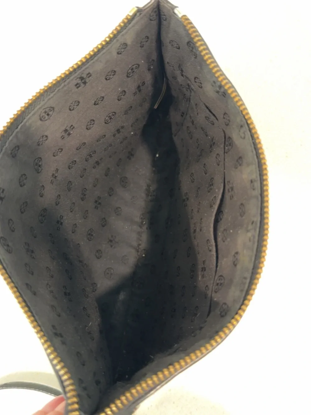 Tory Burch Black Pebbled Leather Toiletry Pouch with Gold Logo